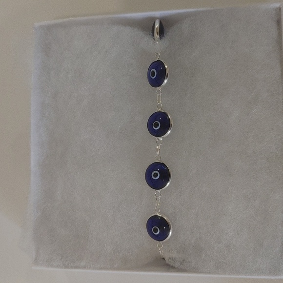 925 Sterling Silver Round Evil Eye Bracelet - Picture 4 of 4